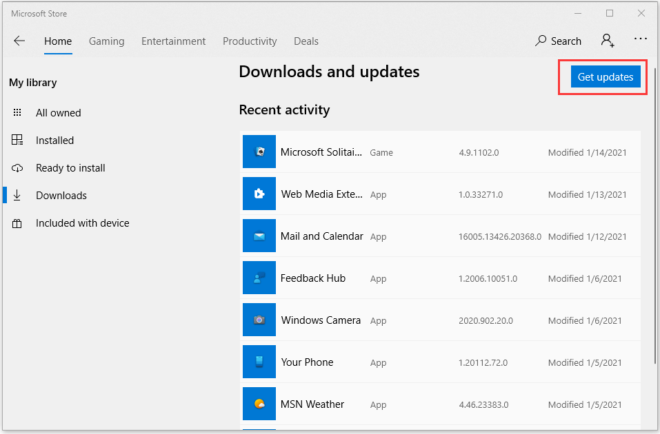 check app updates in Microsoft Store