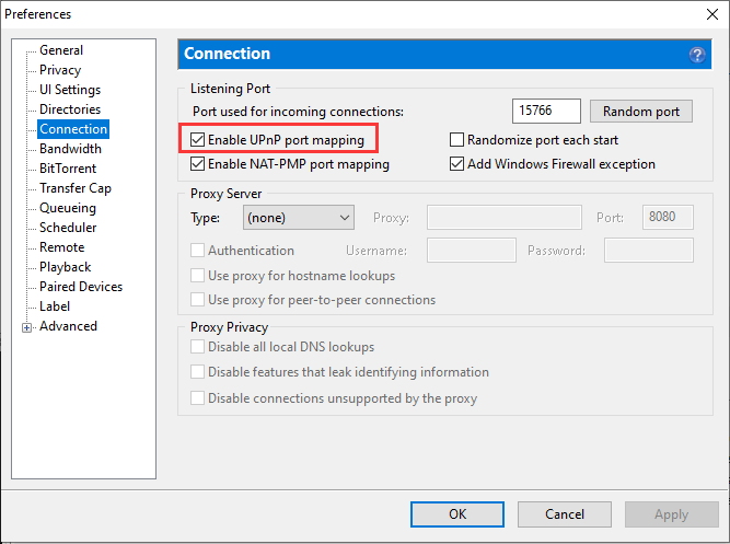 Enable UPnP Port Mapping