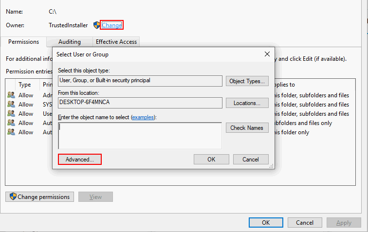 Change ownership of system drive