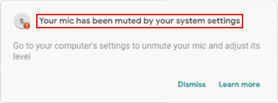 Your mic has been muted by your system settings