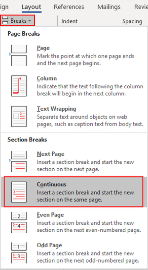 Add continuous break