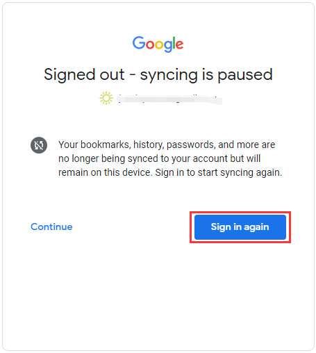 click Sign in again