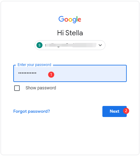 enter your password and click Next