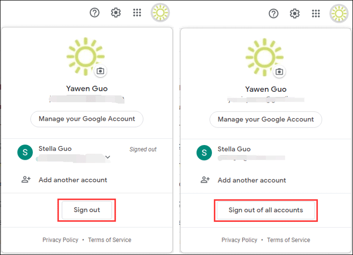 sign out of your Google account