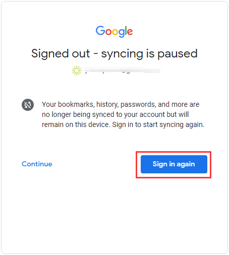 click Sign in again