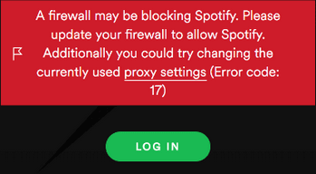 Log into Spotify error code 17