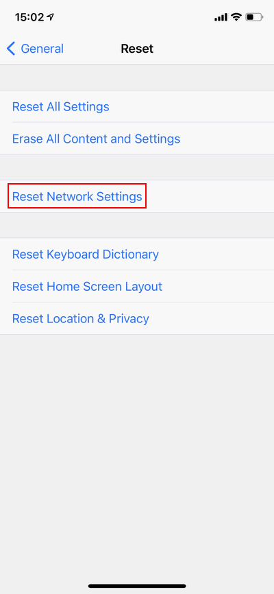 Reset network on iPhone