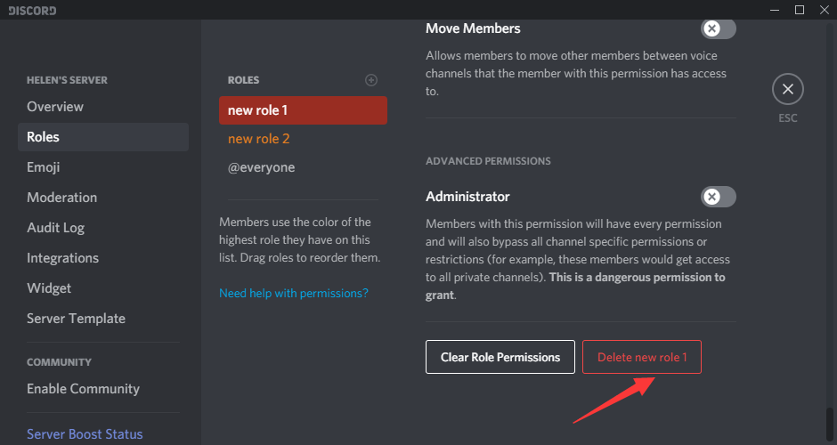 Delete a Role in Discord