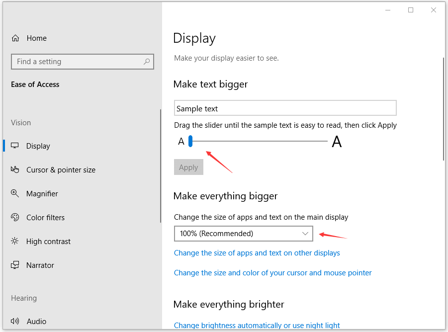 change font size Windows 10