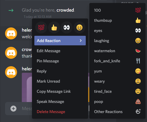 Discord Right-Click to Add Reaction