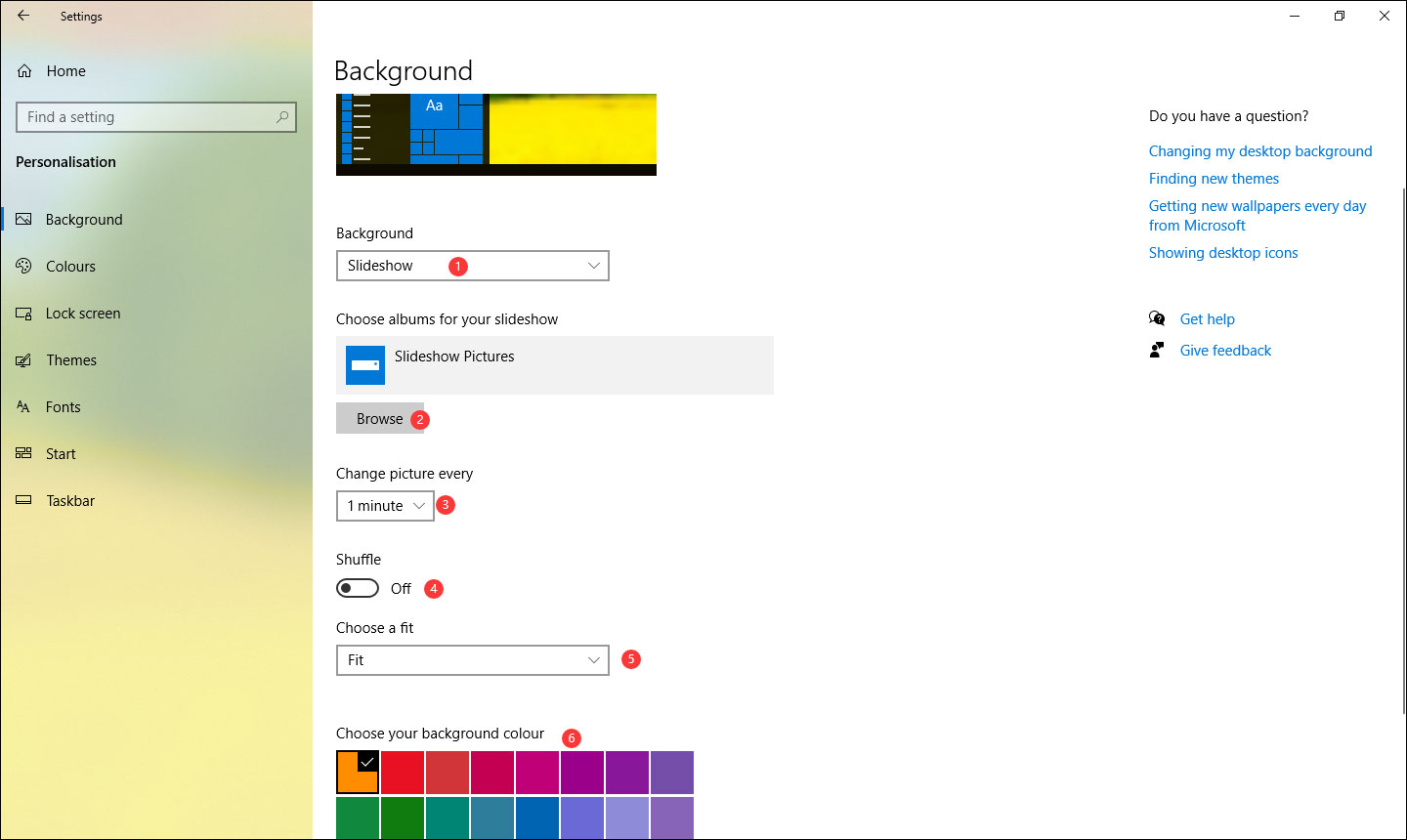 set Windows 10 slideshow background