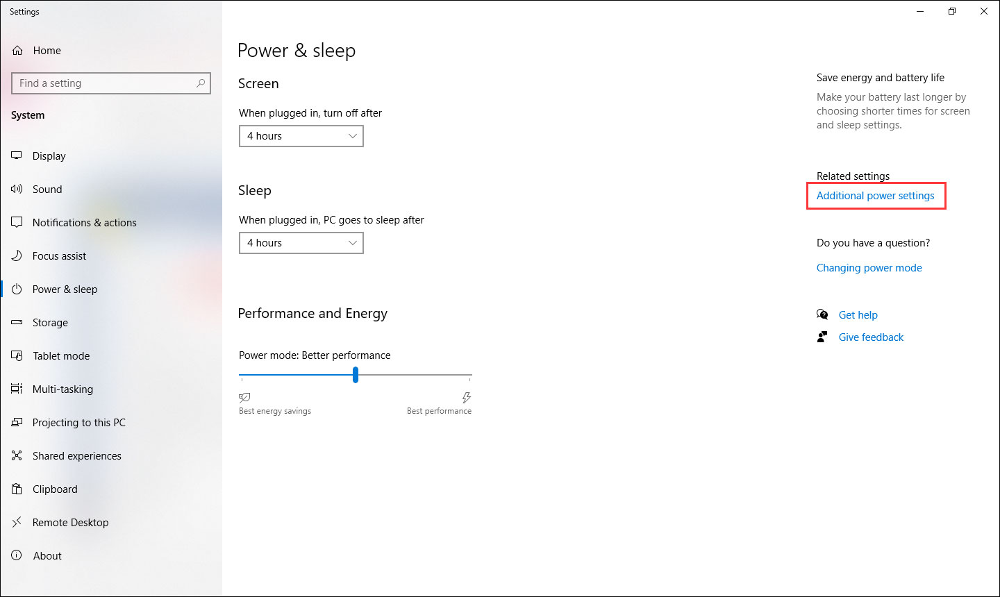 additional power settings