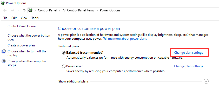 change plan settings