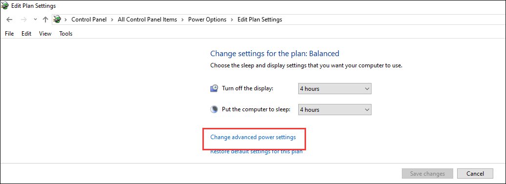 change advanced power settings