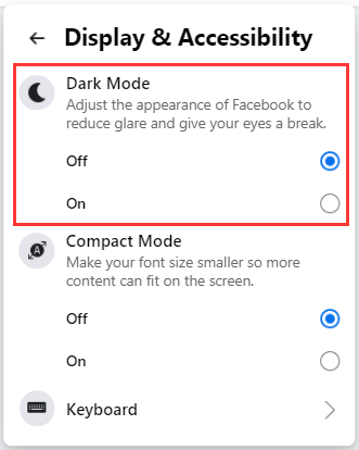 how to enable dark mode on Facebook