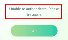Unable to authenticate Pokemon Go