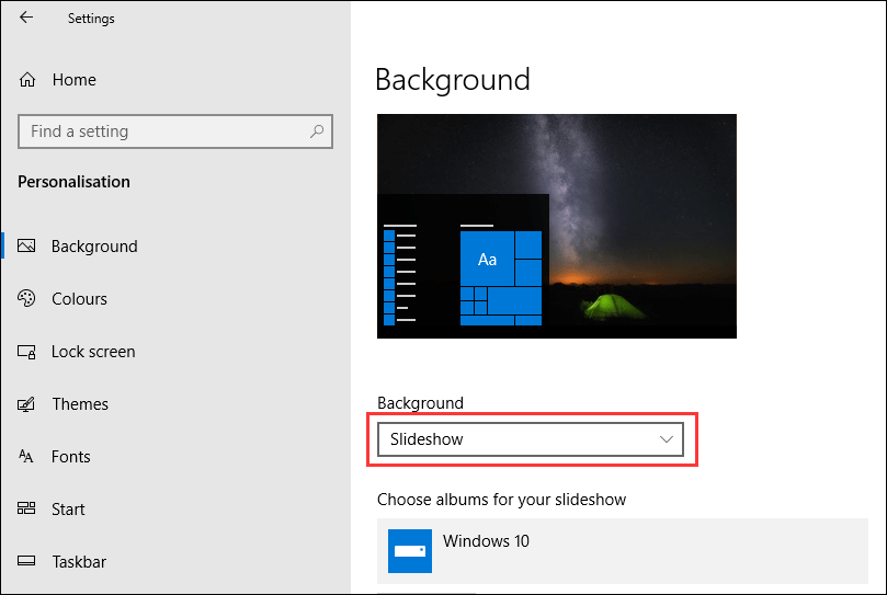 check whether Slideshow is selected