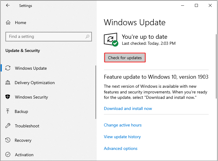 click Check for updates on the right side of the screen 