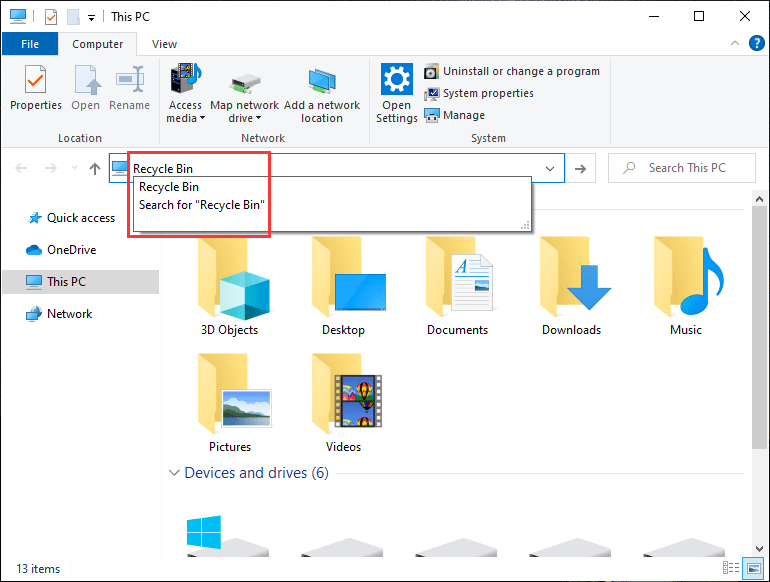 open Recycle Bin in File Explorer