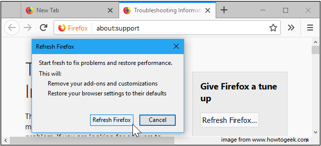 click Refresh Firefox to continue