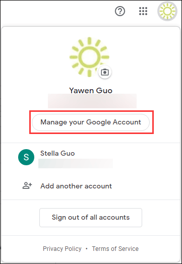 click Manage your Google Account
