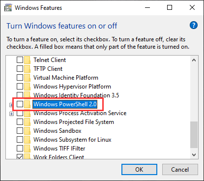 uncheck Windows PowerShell 2.0