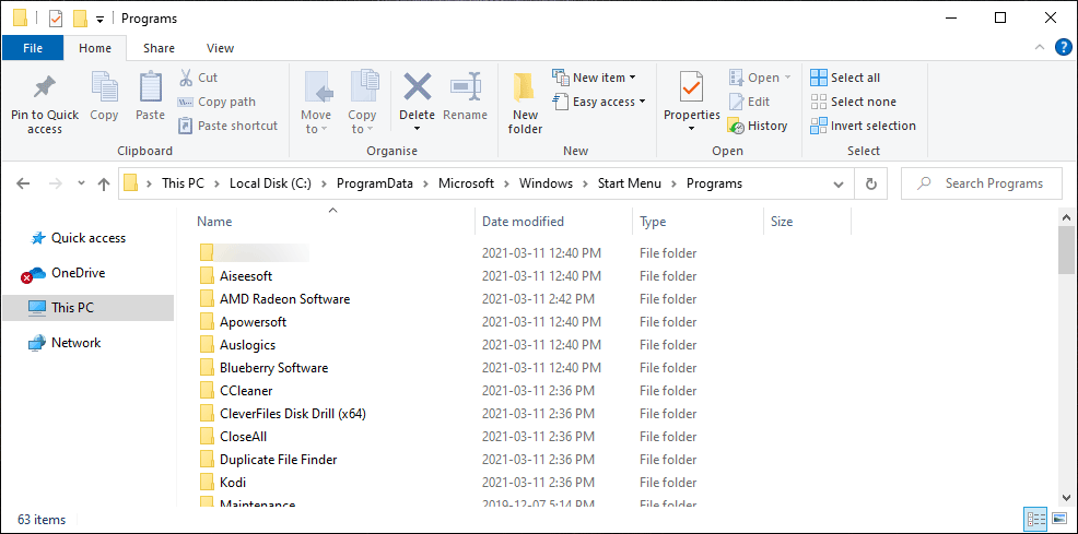 paste the app shortcut to the Start menu program folder