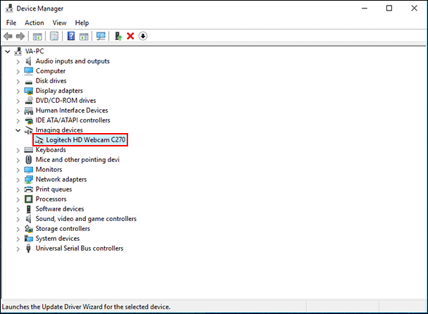 webcam driver in Device Manager