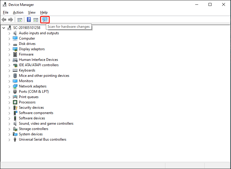 scan for hardware changes