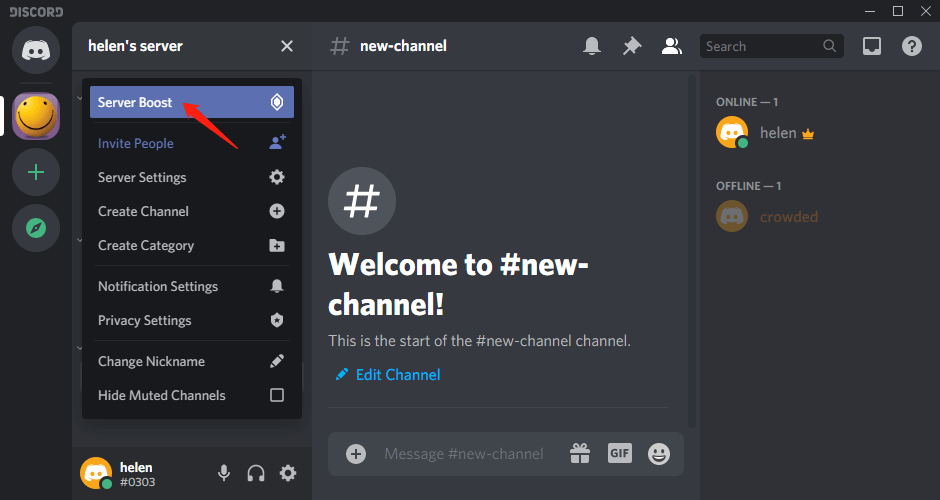 Select Server Boost in Discord