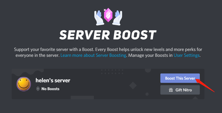 Choose Boost This Server in Discord