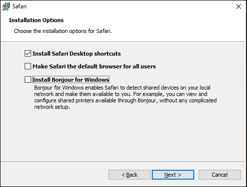 select the installation options you want to use