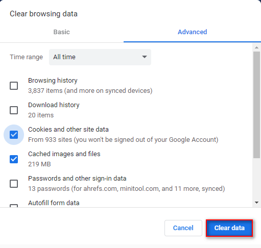Clear browsing data