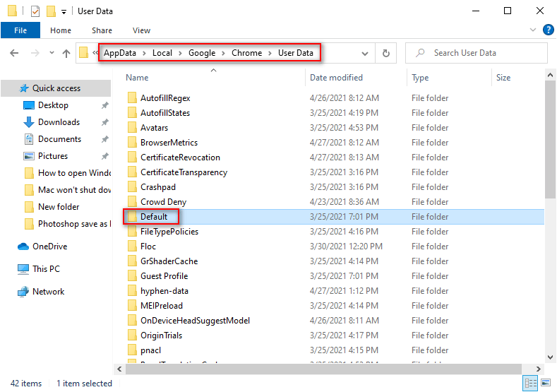 Default folder