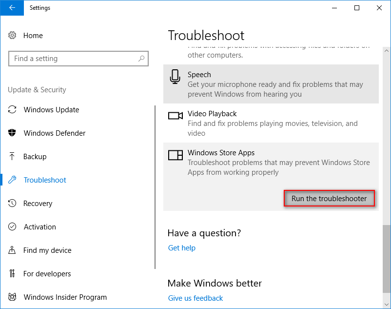 Run Windows Store Apps troubleshooter