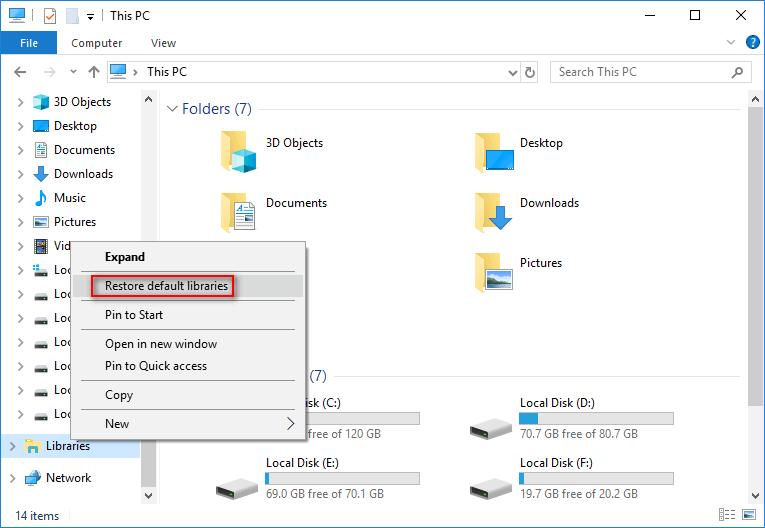 Restore default libraries