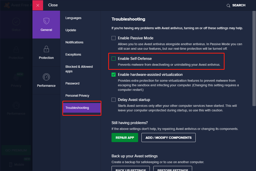 go to Troubleshooting