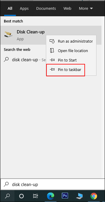 pin Disk Clean-up to the taskbar