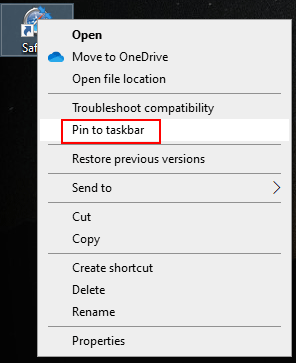 pin a shortcut from the desktop to the taskbar