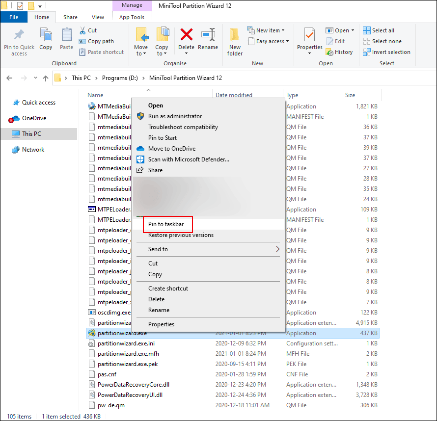 pin the exe file to the taskbar