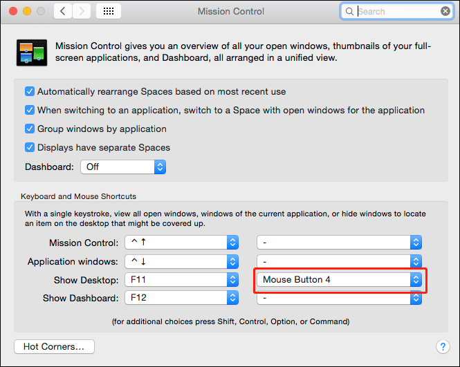 set a mouse button to show desktop