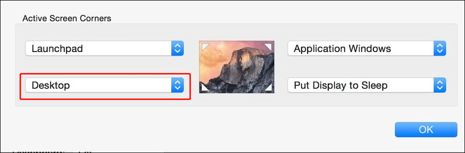 a hot corner for desktop