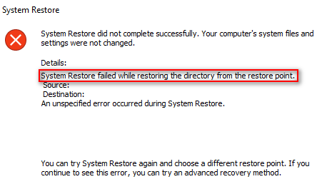 System Restore failed