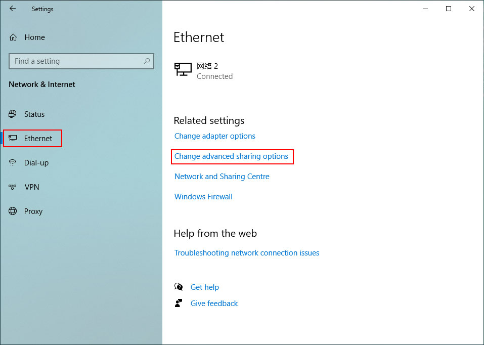 select change advanced sharing options
