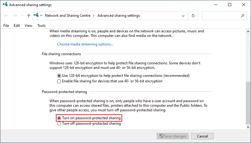 turn on password-protected sharing