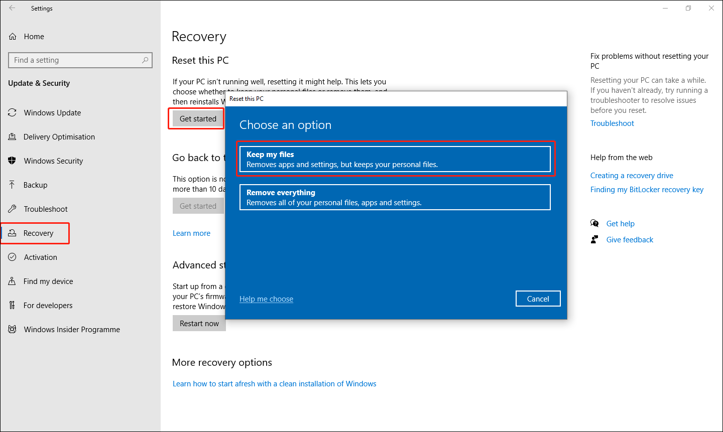 reset this PC