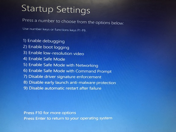 Windows startup settings