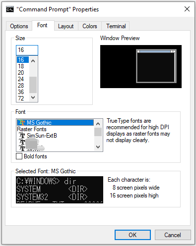 change font size in Command Prompt