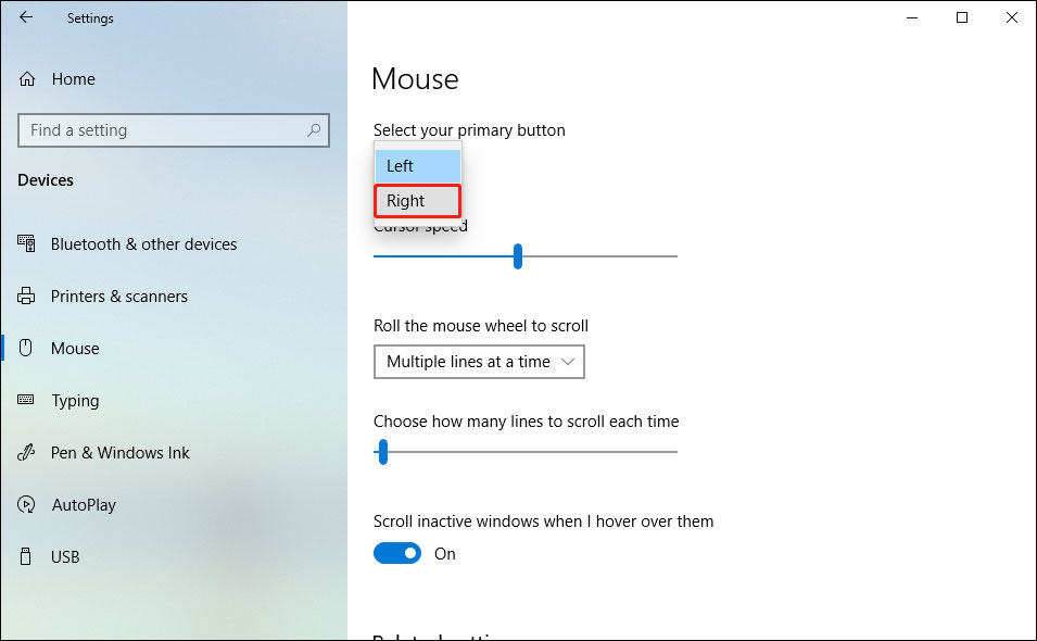 change mouse primary button