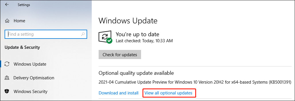 view all optional updates